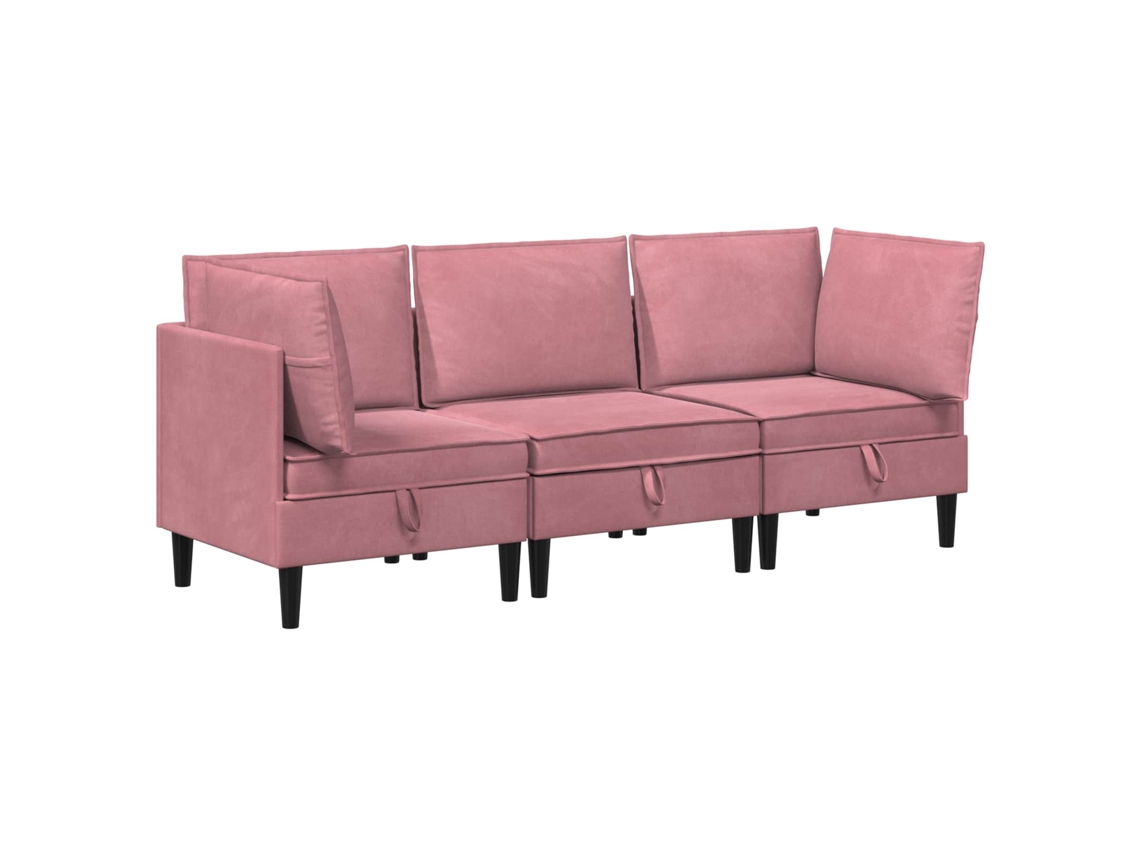Conjunto 3 Conjunto De Sala De Estar Vidaxl Rosa Veludo (210 X 70 X 82 Cm)