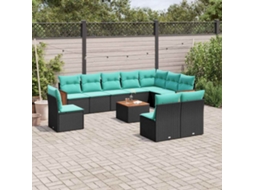 Vidaxl Conjunto De Sofá De Jardim Com 11 Peças E Almofadas Em Rattan Sintético Preto