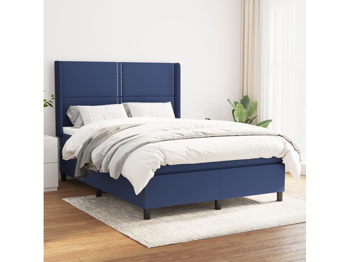 Vidaxl Cama Com Molas/colchão 140x190 Cm Tecido Azul