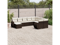Vidaxl 10 Pcs Conj. Sofás Jardim Com Almofadões Vime Pe Castanho