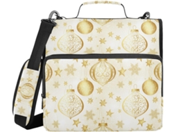 Natal De Luxo Dourado Organizador Pasta 3 Argolas 1, 5 Polegadas Com Alça E Vários Bolsas Carteira Escolar
