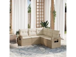 Vidaxl 5 Pcs Conjunto De Sofás P/ Jardim Com Almofadões Vime Pe Bege