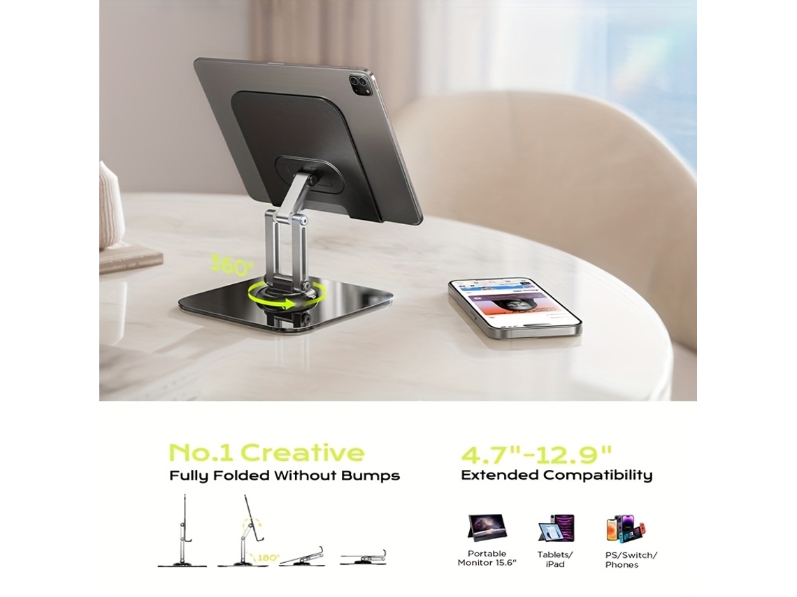 Suporte Ajustável Resistente para Tablets com Base Giratória e Design Dobrável Suporte de Rotação de 360 Dos Led Usb Portátil Casa Adequado STELASPLEN