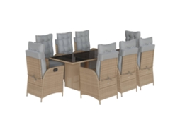 Conjunto de 9 Jantar para Jardim com Almofadões Vime Pe Bege Misturado MAISON EXCLUSIVE