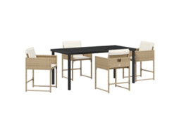 Conjunto 5 De Jantar De Jardim De Vidaxl Com Almofadas Beige Em Polirrattan
