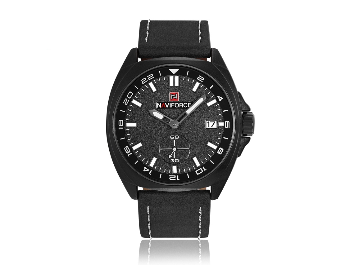 Relógio Masculino de Couro Naviforce com Calendário À Prova D'água e Pulseira de Couro