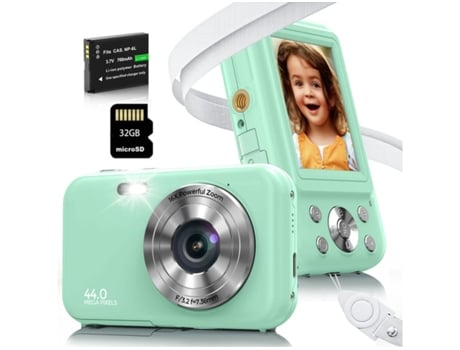 Câmara Digital para Crianças Compact VIGA EUROPE Dc406 Fdh 44Mp Zoom com Foco Automático 16X Tela de 2 4 Polegadas 32G- Verde