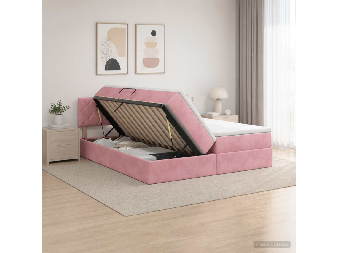 Vidaxl Cama Com Armazenamento Com Cabeceira 2 Unid. Rosa