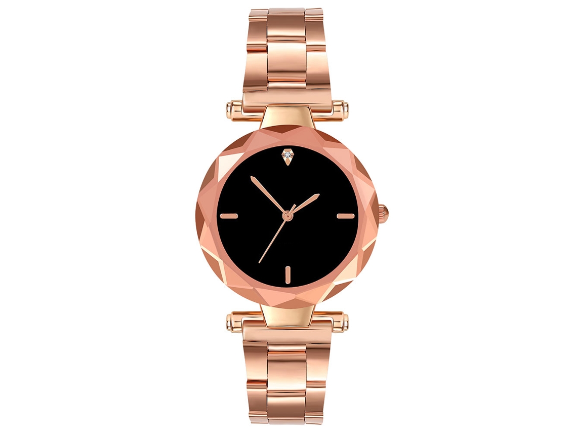 Relógio de Pulso Feminino Zhoulianfa Moda Casual Quartzo com Strass Ouro Rosa