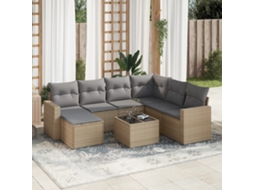 Vidaxl 8 Pcs Conjunto De Sofás P/ Jardim Com Almofadões Vime Pe Bege