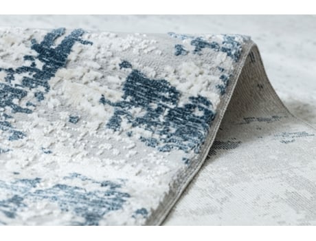Tapete Moderno Duke 51378 Creme / Azul Concreto Pedra Estruturado Muito Macio Franjas