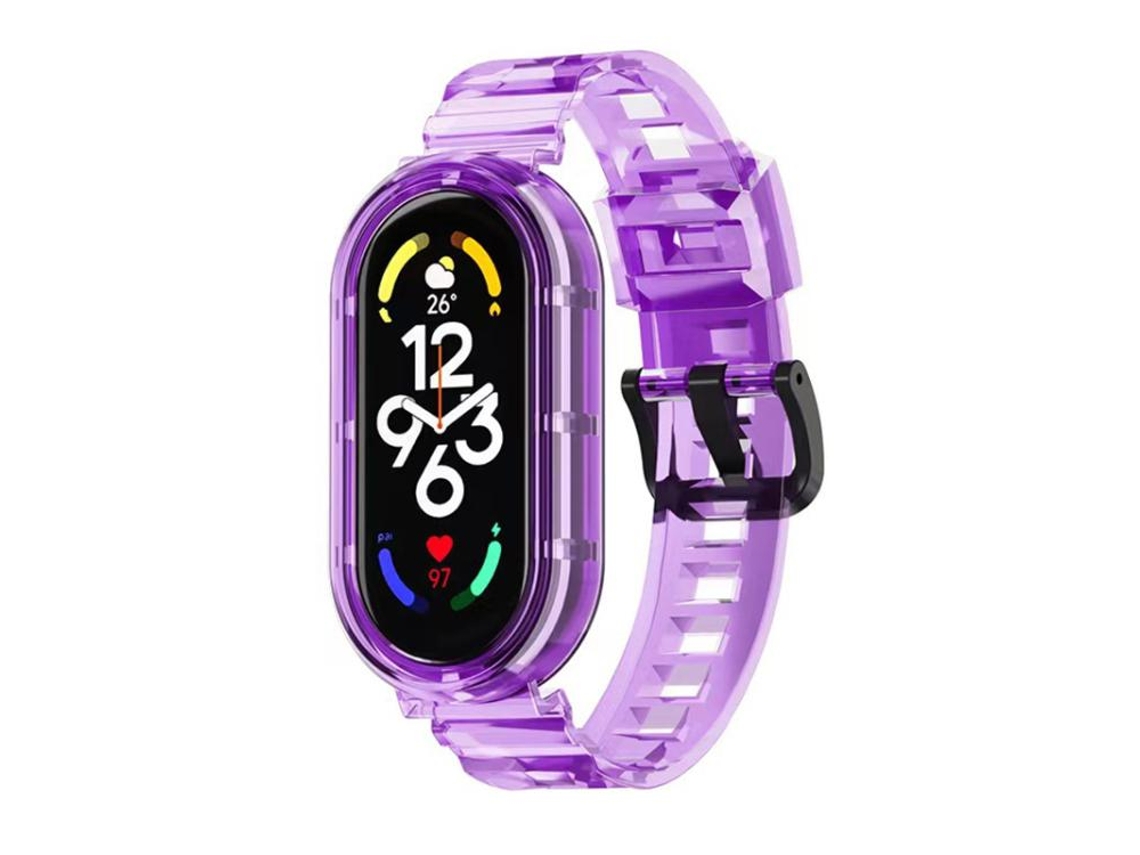 Capa Para Xiaomi Smart Band 10/9/8 - Pc - Integrada Roxo Transparente