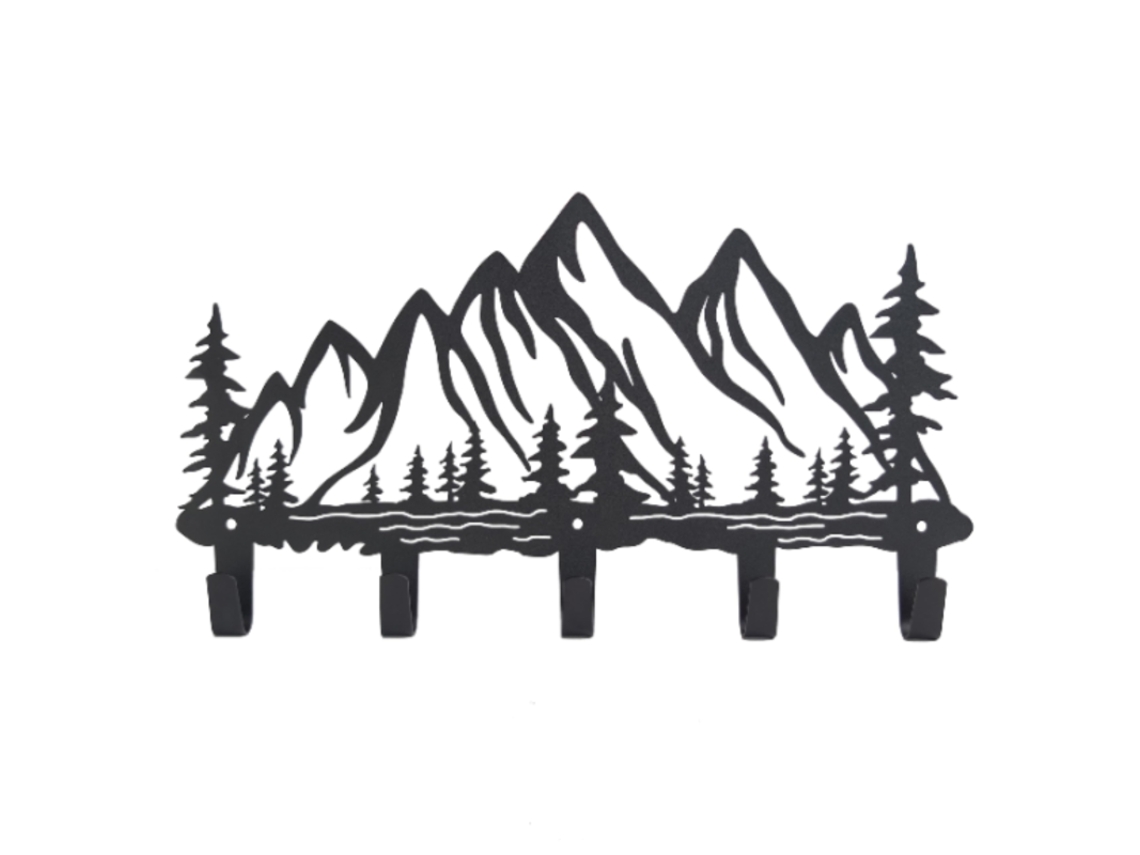 Decoração de Parede em Metal com Gancho na Extremidade, Cabide para Casacos e Porta chaves: Preto BRILVIBERA