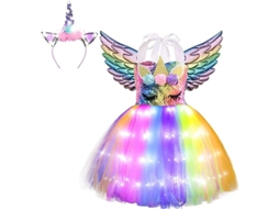 2026 vestido Unicornio com Luzes Led para Meninas Traje de Halloween Festa Aniversário Presente Princesa