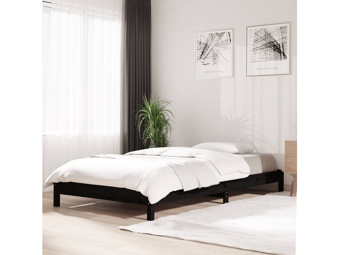 Vidaxl Cama Empilhável 80 X 200 Cm Madeira de Pinho Maciça Preto