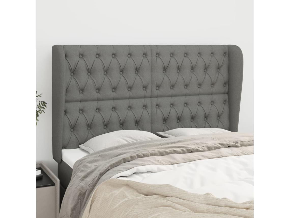 Vidaxl Cabeceira Cama C/ Abas Tecido 163x23x118/128 Cm Cinzento-escuro