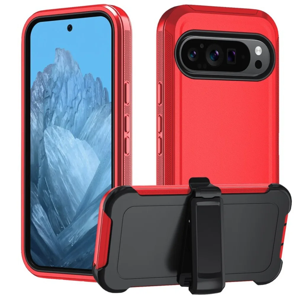 (vermelho, Google Pixel 10) Capa Protetora Resistente E À Prova De Choque, Material Híbrido De Três Camadas Tpupc, Com Clipe Para Cinto.