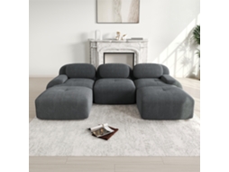 Sofá Modular Em U Cinza Sem Estrutura Com Braços Largos E Espuma 32d