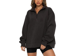 Moletom feminino Ilwhe tamanho médio com zíper, forro de lã leve e macia, modelagem ampla, modelo 2026.