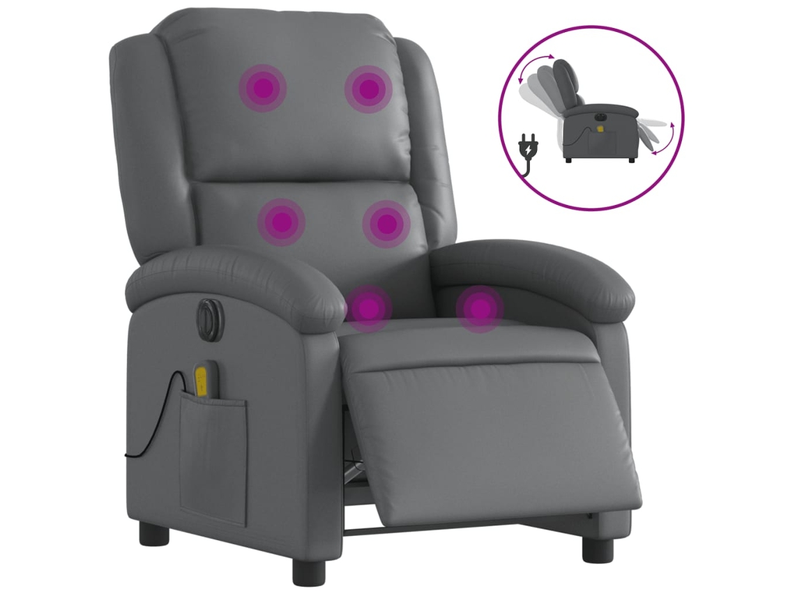 Electric Massage Recliner Chair, Electric Massage Recliner Chairs Vidaxl Cinzeto Couro Artificial