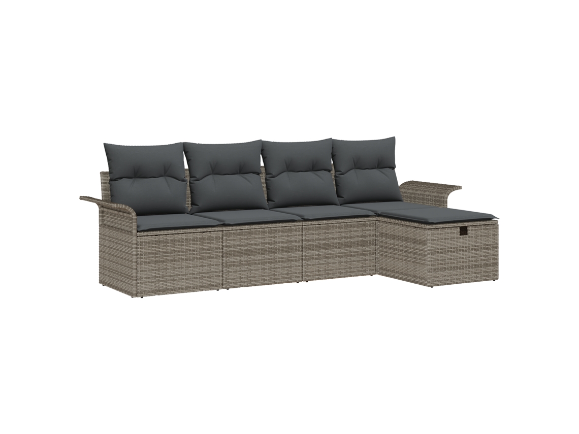 Conjunto 5 Sofá De Jardim Vidaxl Cinzento Vime Pe (55 X 55 X 37 Cm)