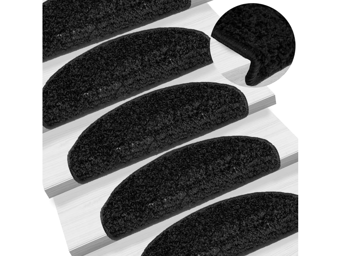 Vidaxl Tapetes De Escada 10 Peças 65x21x4 Cm Pretos Semicirculares Grandes