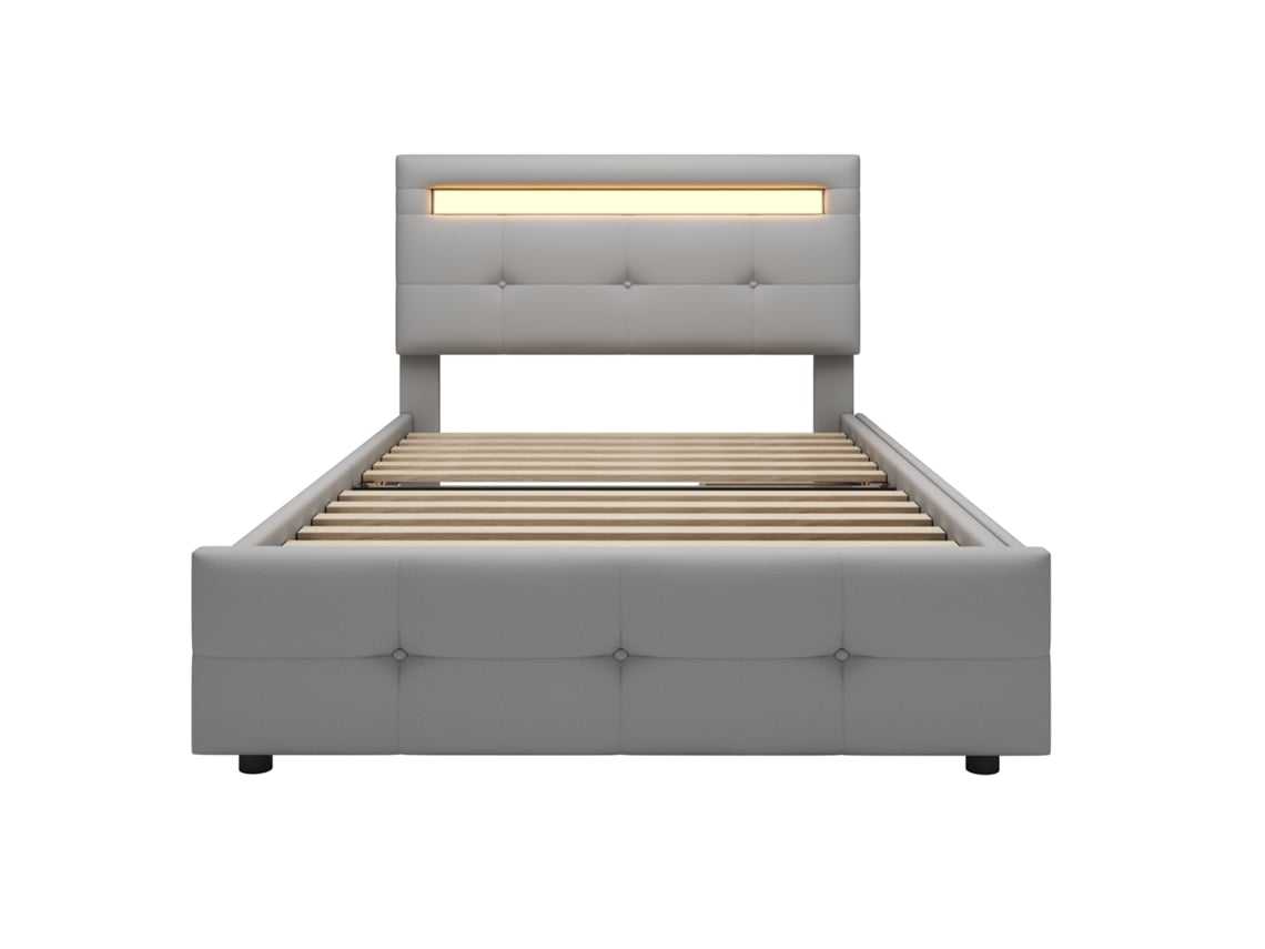 Cama De Solteiro Com Gavetas Led Mobrio Cinzento (90x200)