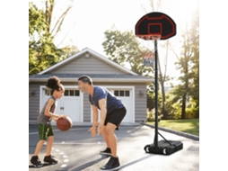 Cesta de basquete Liptaptyn com suporte ajustável de 195-250 cm para crianças de 8 a 14 anos, ideal para atividades ao ar livre com rodas