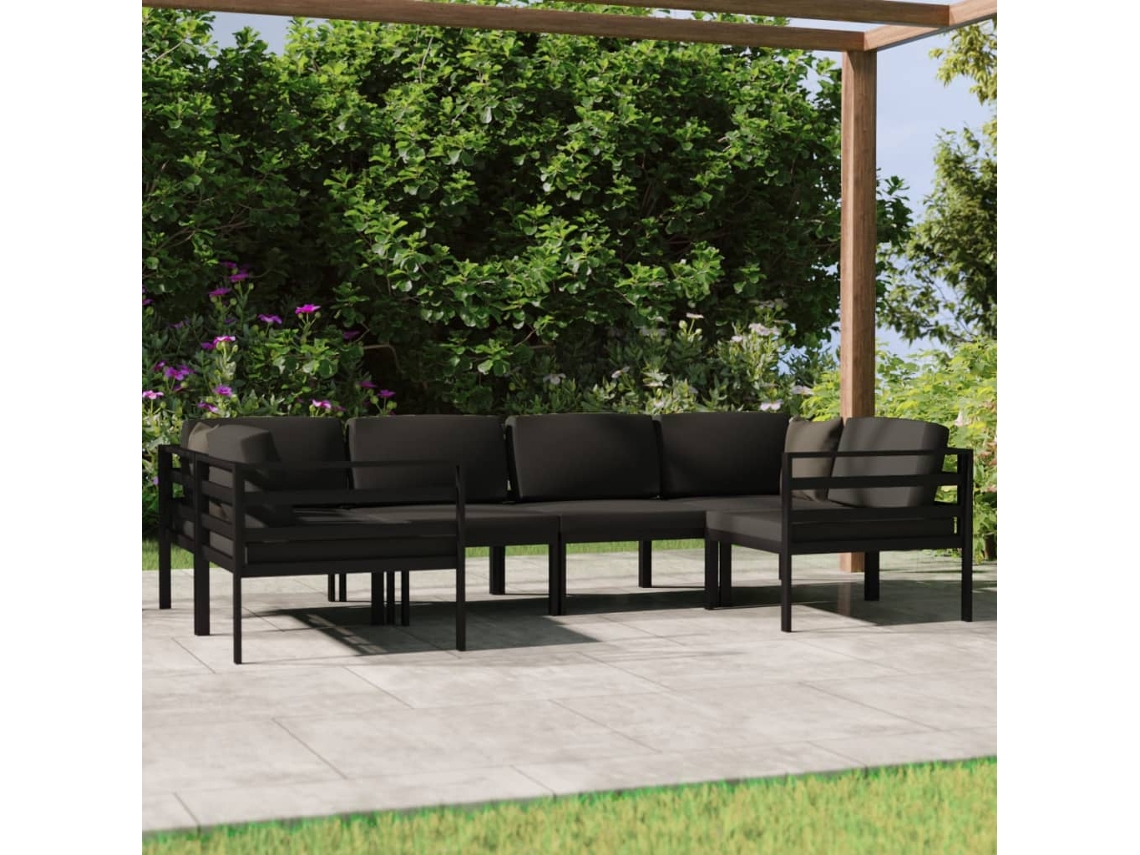 Vidaxl 6 Pcs Conjunto Lounge Jardim Com Almofadões Alumínio Antracite