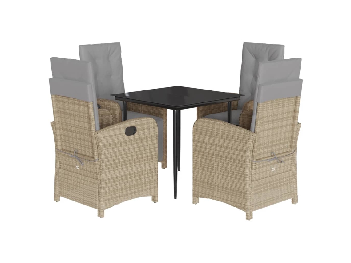 Conjunto de 5 Jantar para Jardim com Almofadões Vime Pe Bege MAISON EXCLUSIVE