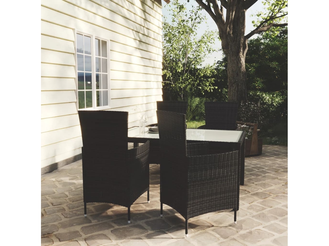 Vidaxl 5 Pcs Conjunto Jantar Exterior Com Almofadões Vime Pe Preto