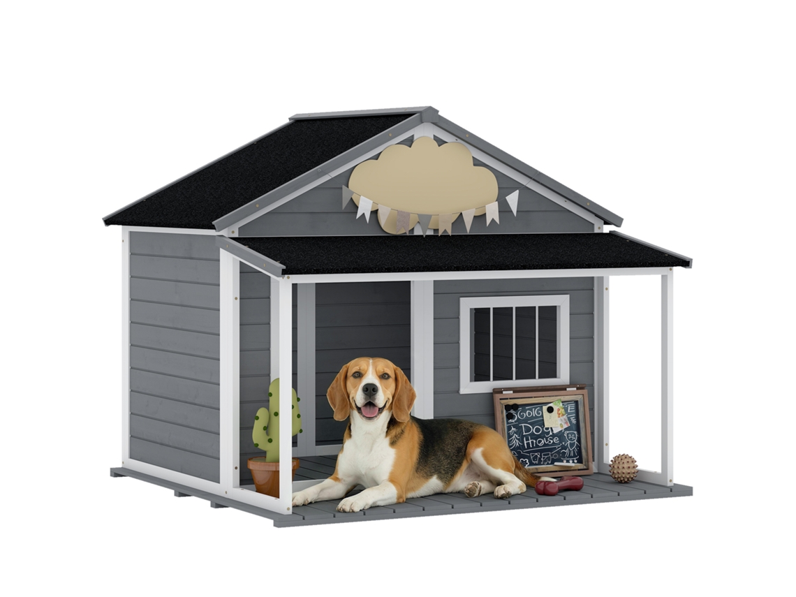 Cama para Cães S/MARCA, com terraço, cinza, 124x112x105cm, com janela e telhado impermeáveis