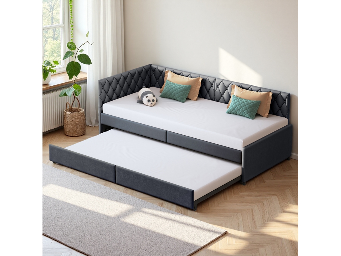 Sofá-cama Extensível 90 X 200 Cm, Sofá Multifuncional Para Sala De Estar, Cama Individual Em L, Tecido De Veludo, Cinzento,simurq