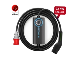 Ev Carregador HEXINEX 22kw, Tipo 2, 8 M, Trifásico, 6 32 A, Potência de Carregamento Ajustável, Ip65, Resistente À Água.