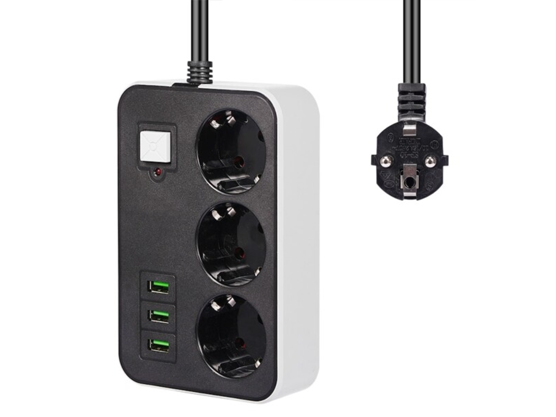 Tomada Universal Com Interruptor, Cabo De 1,8 M, 3 Portas Usb E Filtro De Rede. Aquaforge