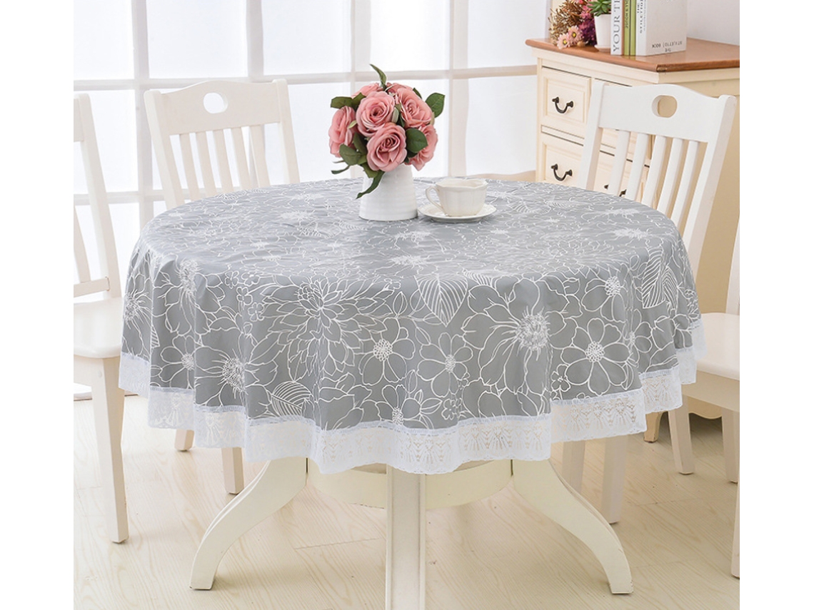 Toalha de Mesa Redonda de Renda de Vinil À Prova D'Água Pvc Plástico Limpável À Prova de Respingos e Manchas Toalha de Mesa Oleada Estilo 20 154 Cm