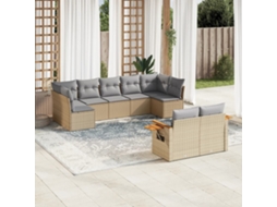 Vidaxl 9 Pcs Conjunto De Sofás P/ Jardim Com Almofadões Vime Pe Bege