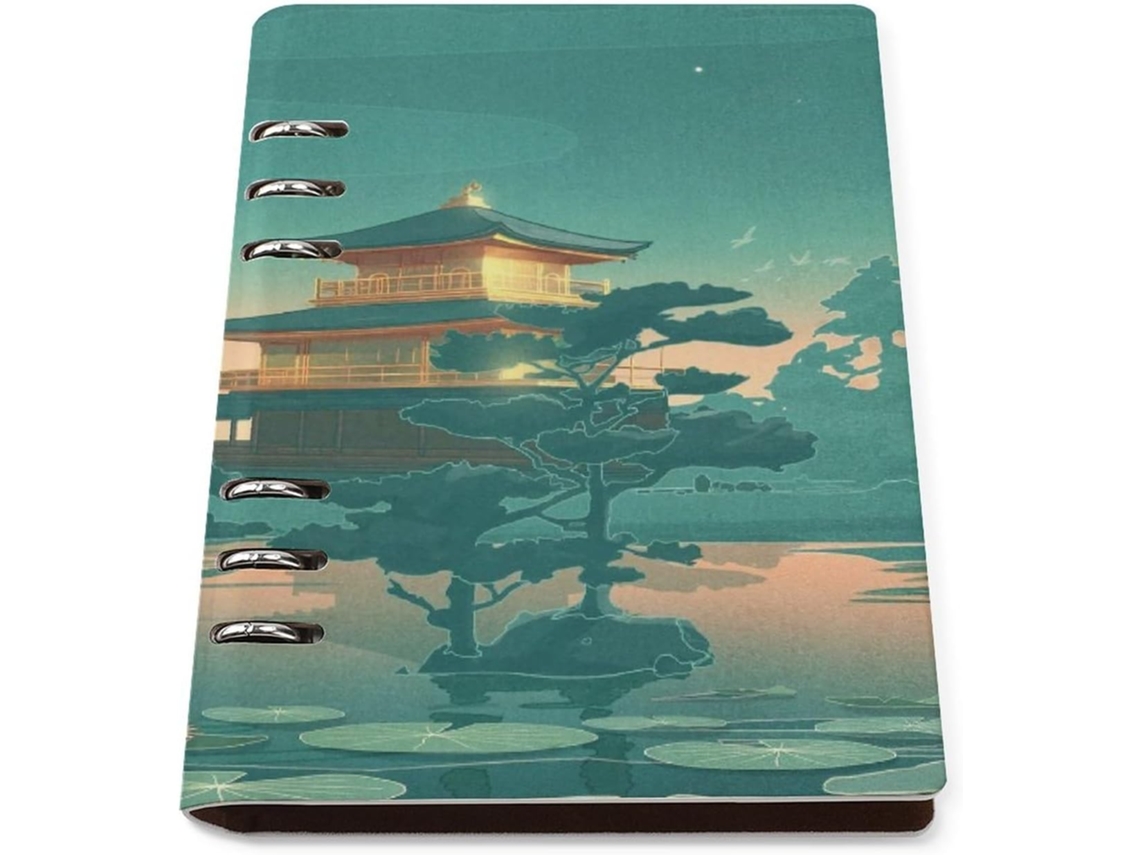 Caderno De Anime Japonês, Design Palácio Da Lua, Lótus, Lago, 6 Argolas, Agenda Portátil, Caderno De Folhas Soltas