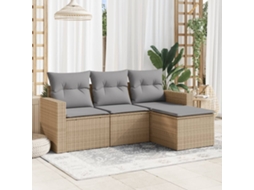 Vidaxl 4 Pcs Conjunto de Sofás para Jardim C/ Almofadões Vime Pe Bege