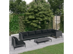 Vidaxl 8 Pcs Conj. Lounge Jardim C/ Almofadões Vime Pe Cinzento-escuro