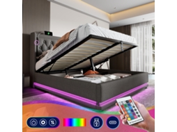 Cama Casal 180x200 Led Usb c Baú Cinza