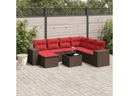 Vidaxl Conjunto De Sofá De Jardim Com 8 Peças E Almofadas Em Rattan Sintético Marrom
