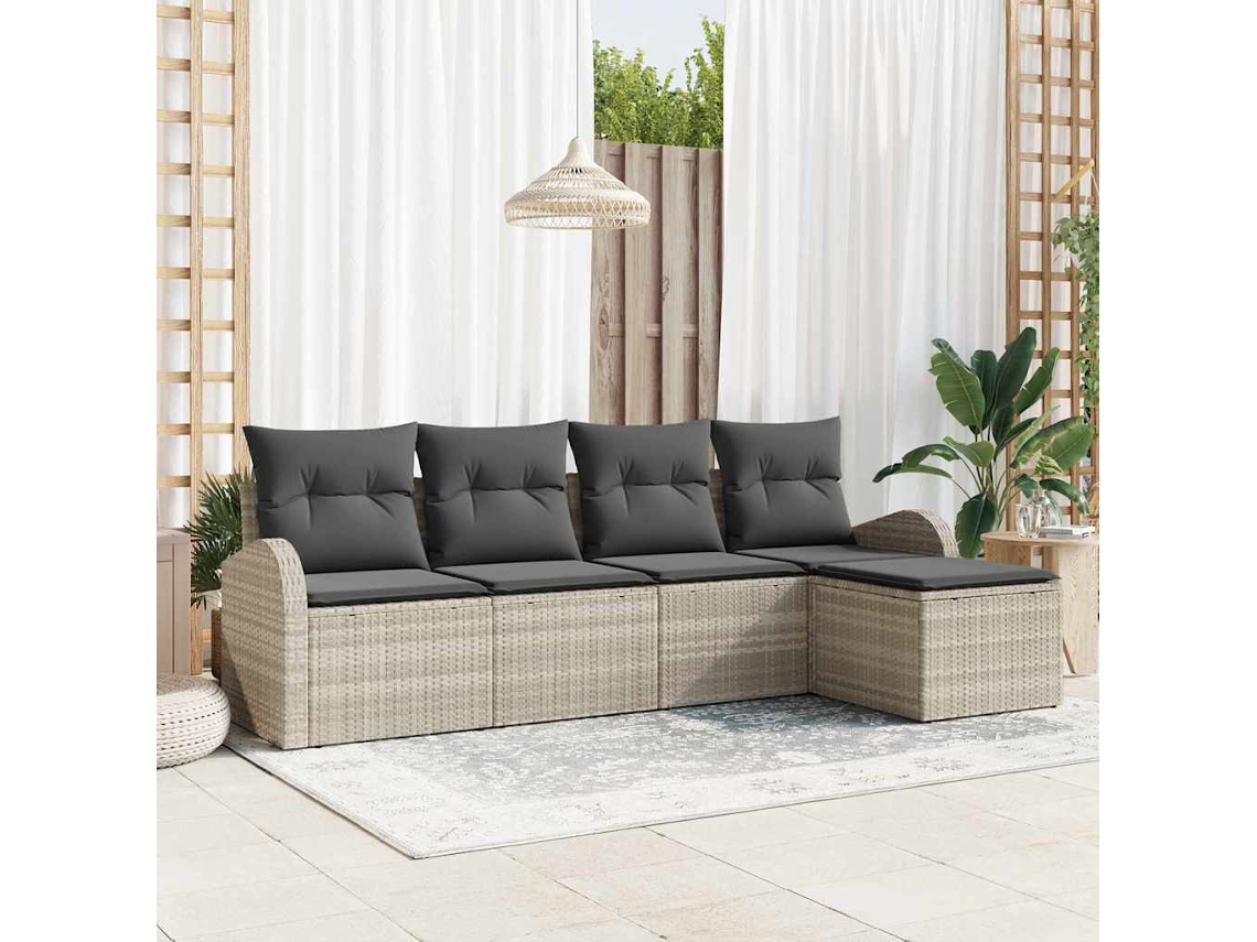 Vidaxl Conjunto De Sofá De Jardim 5 Unid. Cinzento-claro Vime Pe