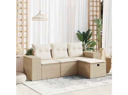 4 Pcs Conjunto De Sofás Para Jardimconjuntos Relax Jardimconjunto De Jantar C/ Almofadões Vime Pe Bege Cfw415687 Lovely Home