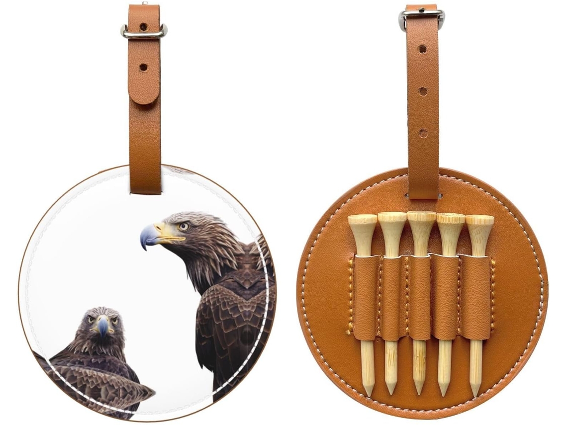 Bolsa para Tees de Golfe Eagle Looking Back, Preta Fácil de Transportar e Mais Eficiente para Jogar Golfe.