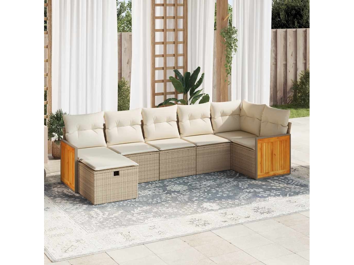 Vidaxl 7 Pcs Conjunto De Sofás P/ Jardim Com Almofadões Vime Pe Bege