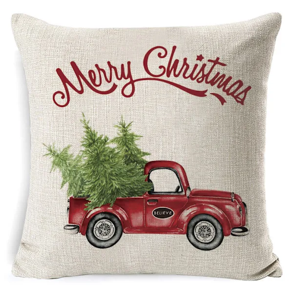 Conjunto De 4 Fronhas Natalinas Com Estampas De Árvore De Natal, Flocos De Neve E Renas.