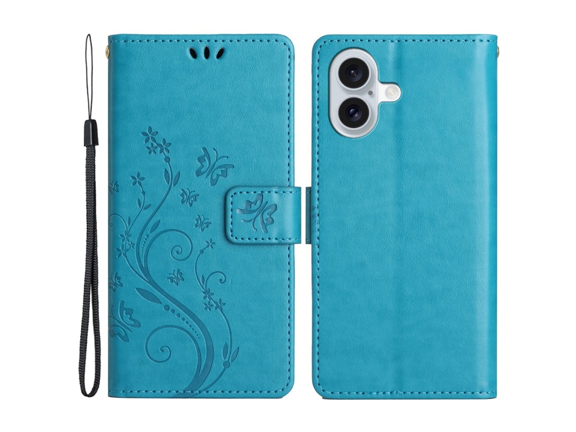 Capa Em Couro Pu, Com Pega Para Apple Iphone 16 Plus Azul