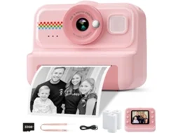 Máquina Fotos Infantil Impressão Instantânea,1080p Hd, 32gb, 3 Rolos Papel, para 3 14 Anos Rosa HEXINYIGJLY
