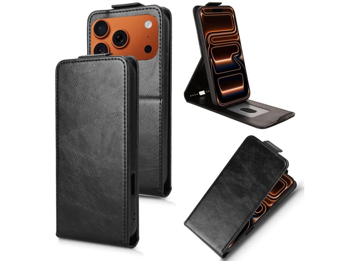 Capa De Couro Para Iphone 17 Pro Com Fecho Magnético Vertical E Fivela.